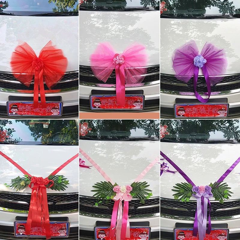1Set Wedding Car Decoration Artificial Flower Pull Flowers Cover Door Handle Ribbons Silk Flower Party Festival Supplies