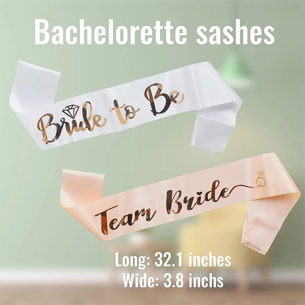 1Set Rose Gold Team Bride To Be Satin Sash Bachelorette Party Decoration Girls Hen Party Wedding Bridal Shower Decor Supplies