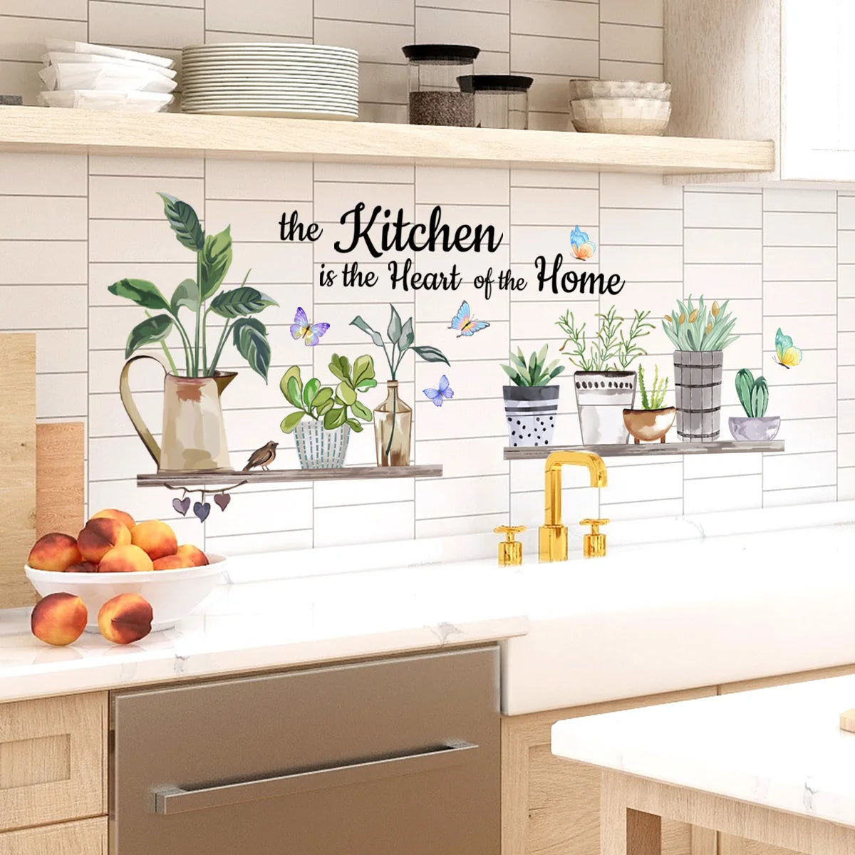 Kitchen Green Plants Cooking Art Butterfly Flower Kitchen Quotes Wall Stickers Art Home Decorations Wall Decals