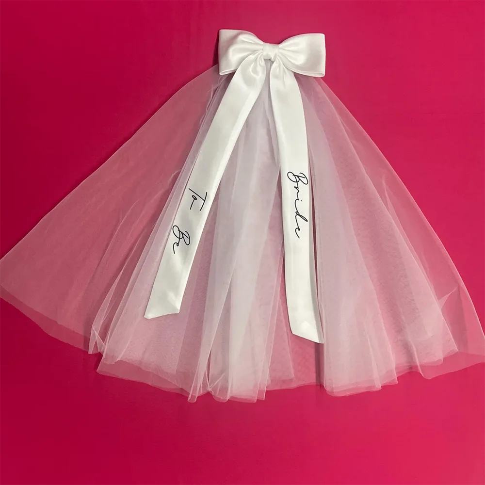 Bride To Be Pearl Veil Bachelorette Party Curvy Veil with White Bow Tulle Bachelorette Bride To Be Bridal Bridal Shower Gift