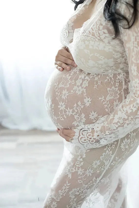 Pregnancy Dress for Photo Shoot Maternity Photography Props Sexy V Neck Lace Maxi Gown Dress Plus Size Pregnant Women Clothes