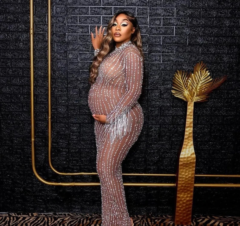 Embellished Maternity Dress for Pregnancy Photoshoot , Pregnant Photoshoot Outfit , Maternity Props