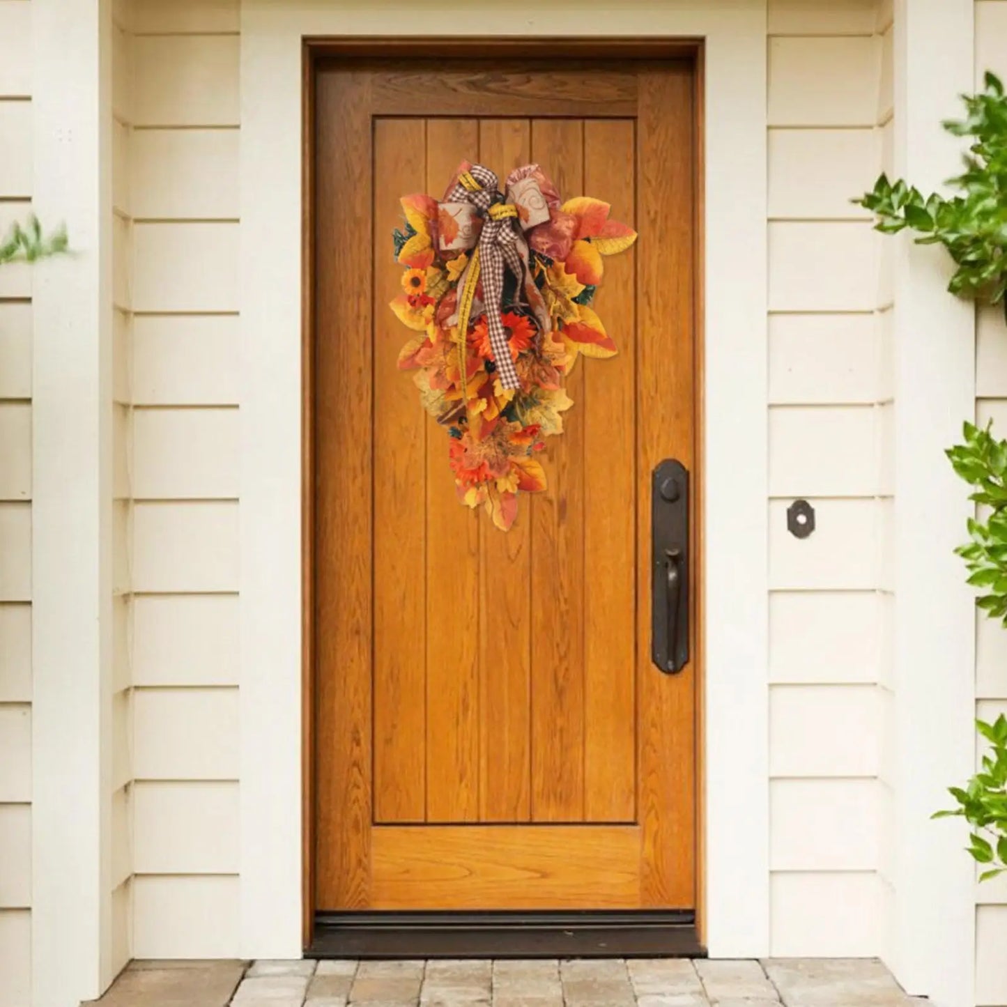 Thanksgiving Front Door Decorations Fall Wreath Door Wreath With Pumpkins/Berries/Maple Leaves Harvest Wreath For Autumn Party