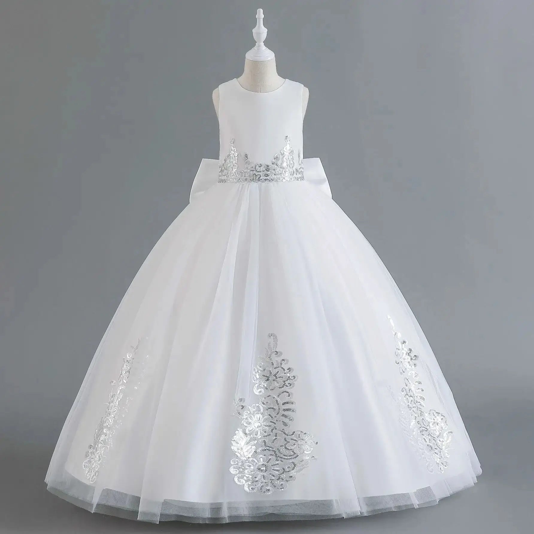 Elegant Girl's Flower Sequined Wedding Princess Dress For Children Performance Birthday Party Lace Long Dress