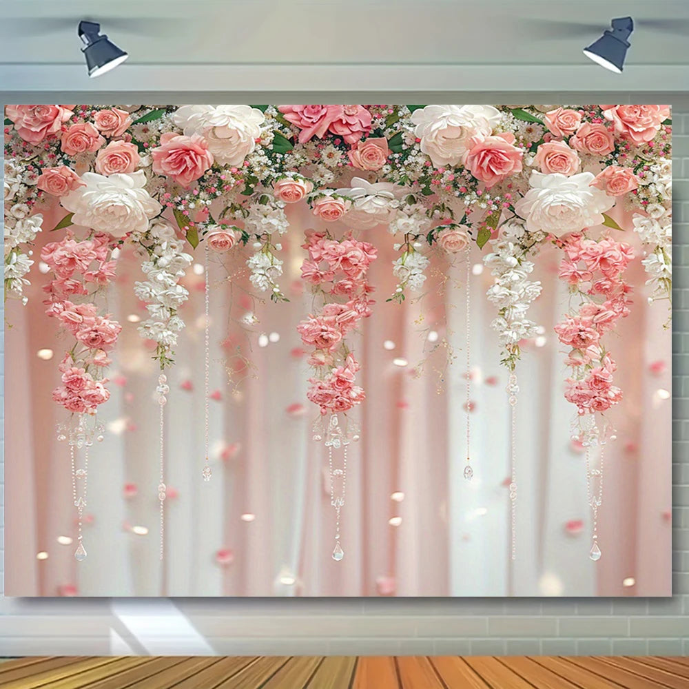Wedding Flowers Curtain Backdrop Bridal Shower Engagement Ceremony Party Photography Background Wall Decor Photo Studio Props