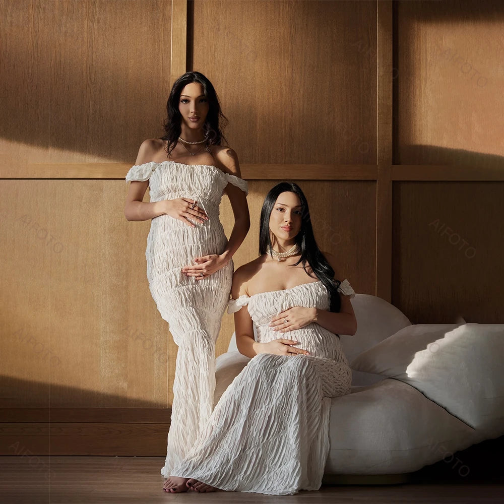 Maternity Dress Photography Studio Pregnancy Gown Elegant Pleated Maxi Skirt Flattering Pregnant Women's Photo Session Dresses