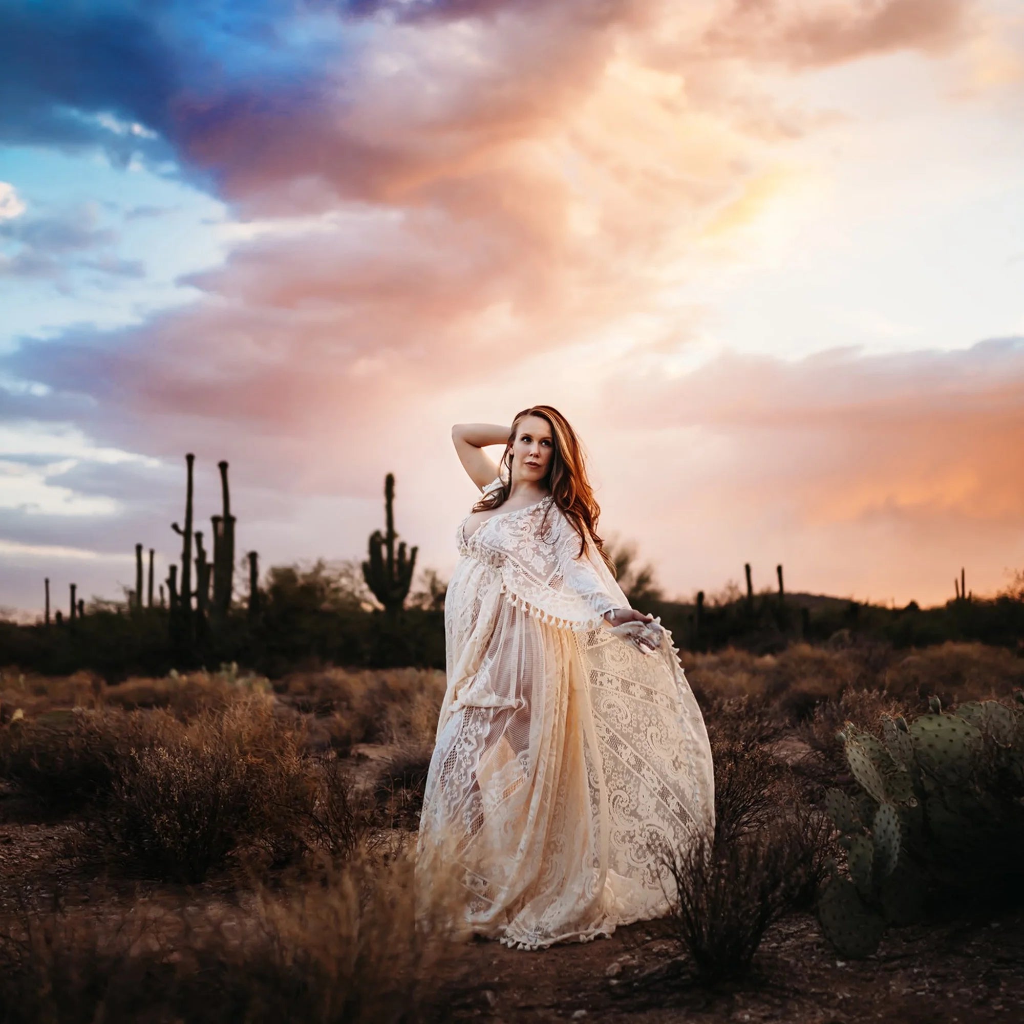 Don&Judy Maternity Dress Boho Photo shoot Maxi Long Sleeve Wedding Party Evening Ivory Gown for Bride Pregnant Women Photography