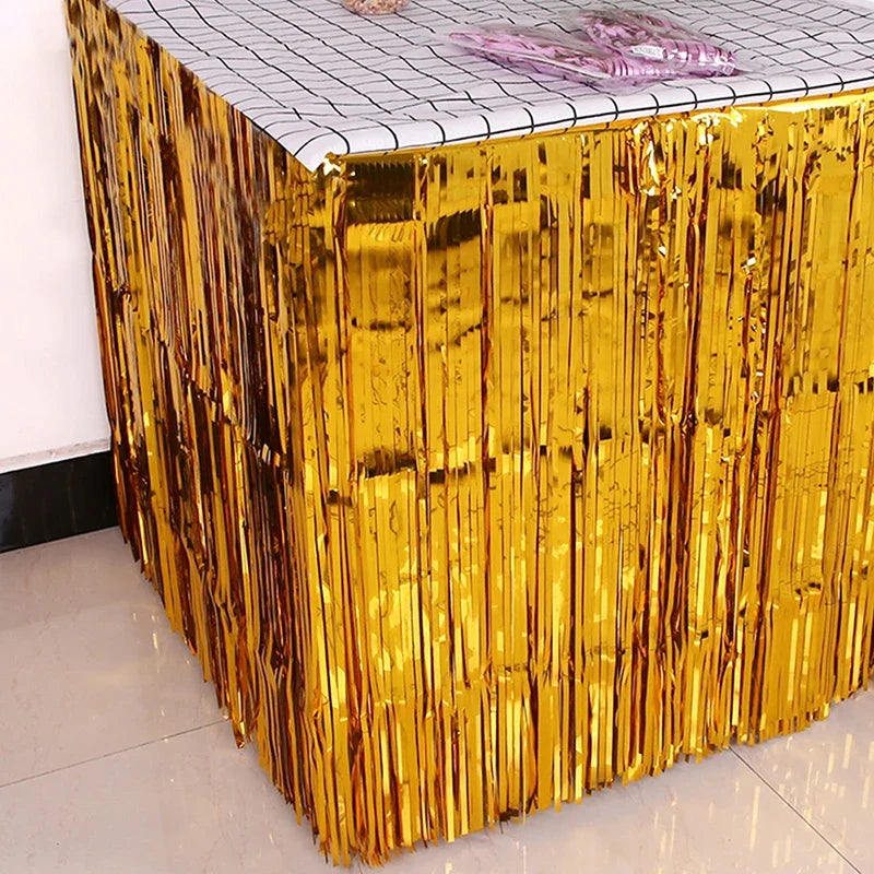 New Table Skirt Wedding Decoration Table New Year Easter Decoration For Home Birthday Party Decor Metal Rain Tinsel Table Skirt