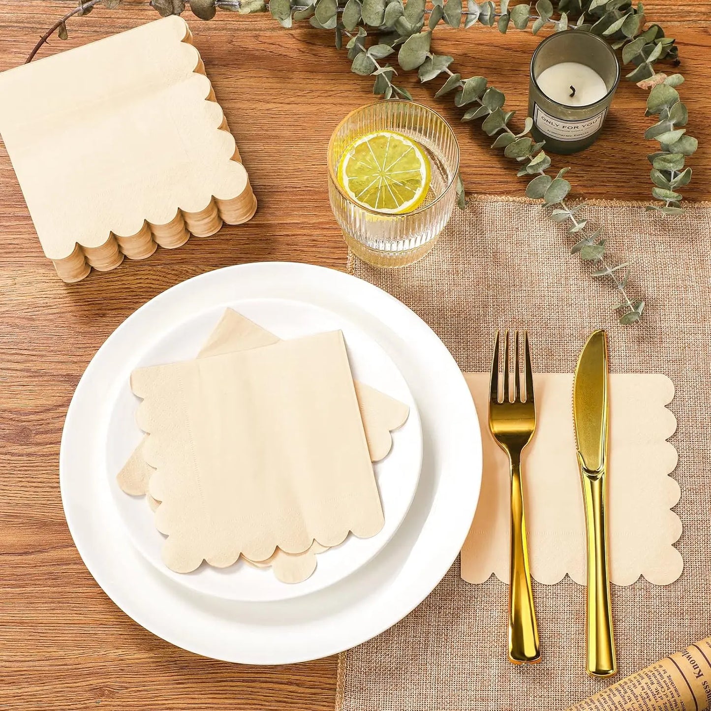Scalloped Cocktail Napkins 2 Ply Paper Napkins Disposable Party Napkins Beverage Napkins for Wedding Dinner Birthday 5x5Inch