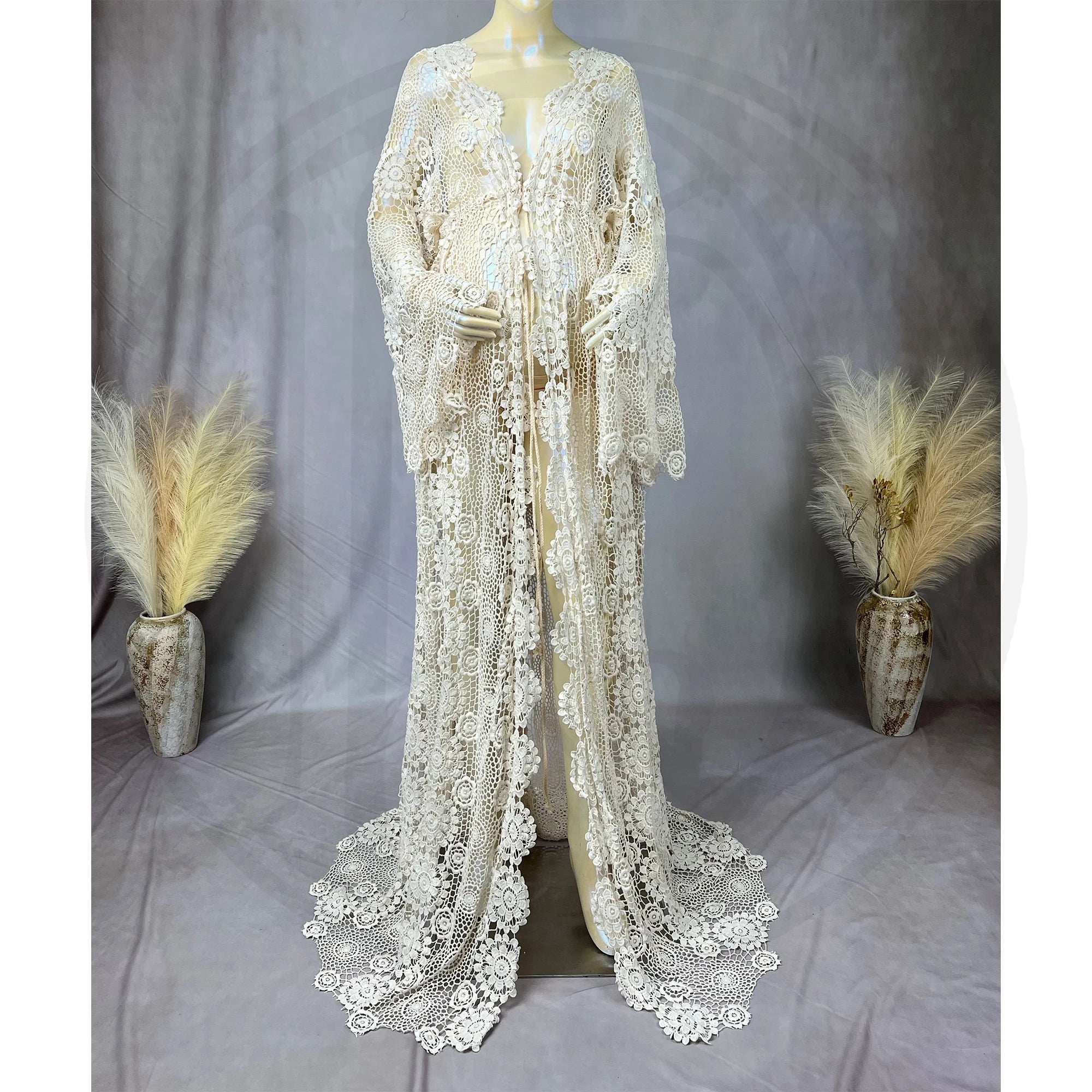 Don&Judy Maternity Dress Boho Photo shoot Maxi Long Sleeve Wedding Party Evening Ivory Gown for Bride Pregnant Women Photography