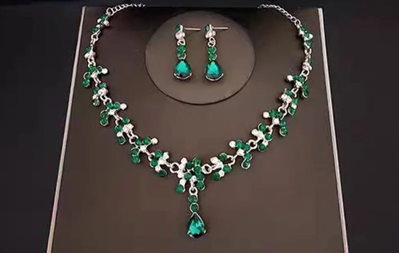 3pcs set Bridal Bride Crystal Tiaras Crowns Earrings Necklace Jewelry Set Rhinestone Wedding Hair Accessories for Women