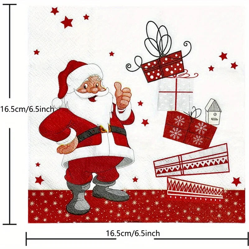 20/40 Christmas Party Napkins - Santa, Heavy Duty Disposable Dinner Napkins for Christmas Parties, Office or Gifts - Holiday Tab
