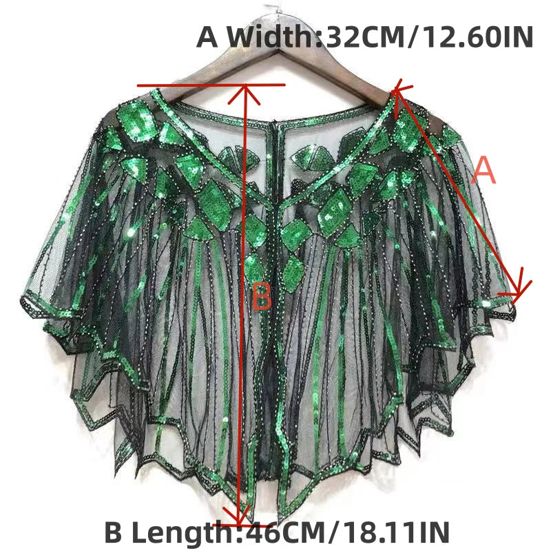 1920s Retro Beaded Sequin Flapper Shawl Loose Decoration Outerwear Short Cape Evening Party Ladies Cloak Shawl PST02#
