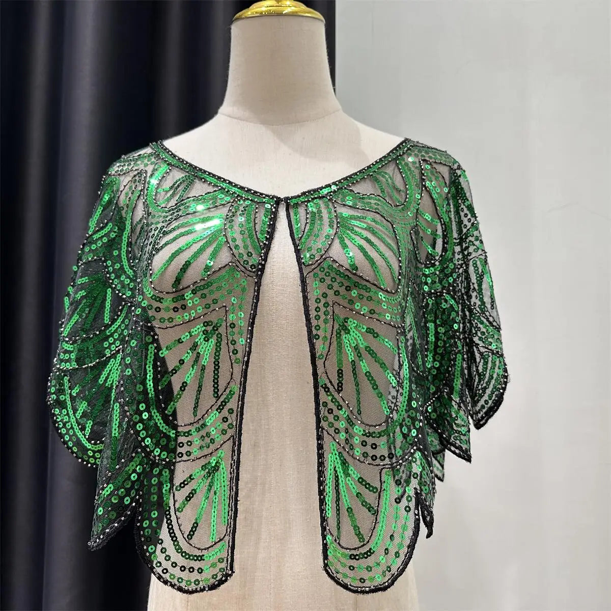 1920s Beaded Sequin Flapper Shawl Elegant Retro Lace Cape Wedding Evening Dress Outerwear Shawl 9 Colors