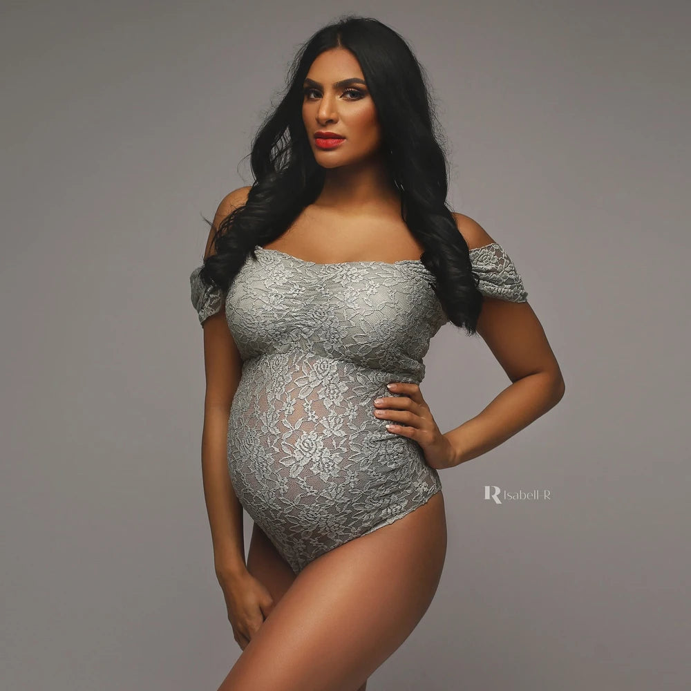 Maternity Photography Dresses Pregnancy Lace Bodysuit  Tulle Long Sides Slit With Flying Dress Pregnant Woman Photo Shoot Outfit