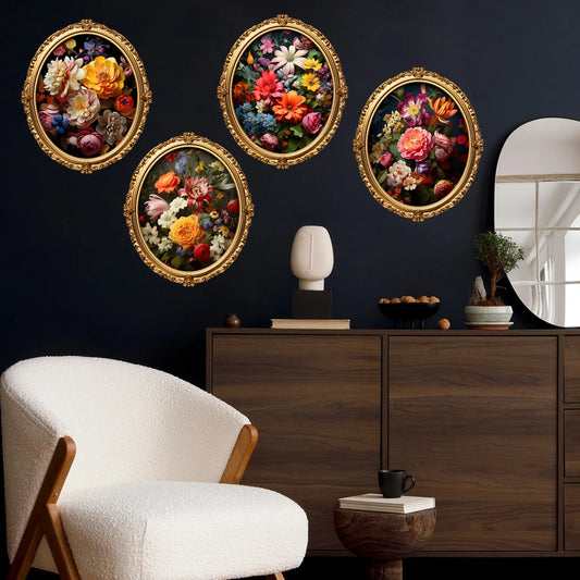 Luxury Floral Wall Panels - Self-Stick European Style Wall Art, 4-Panel Home Decor for Bedroom & Living Room