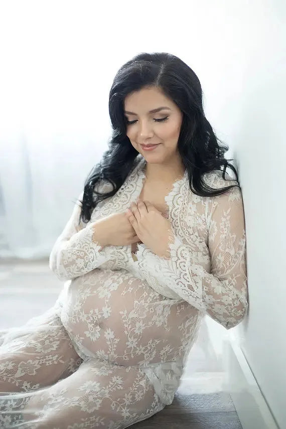 Pregnancy Dress for Photo Shoot Maternity Photography Props Sexy V Neck Lace Maxi Gown Dress Plus Size Pregnant Women Clothes