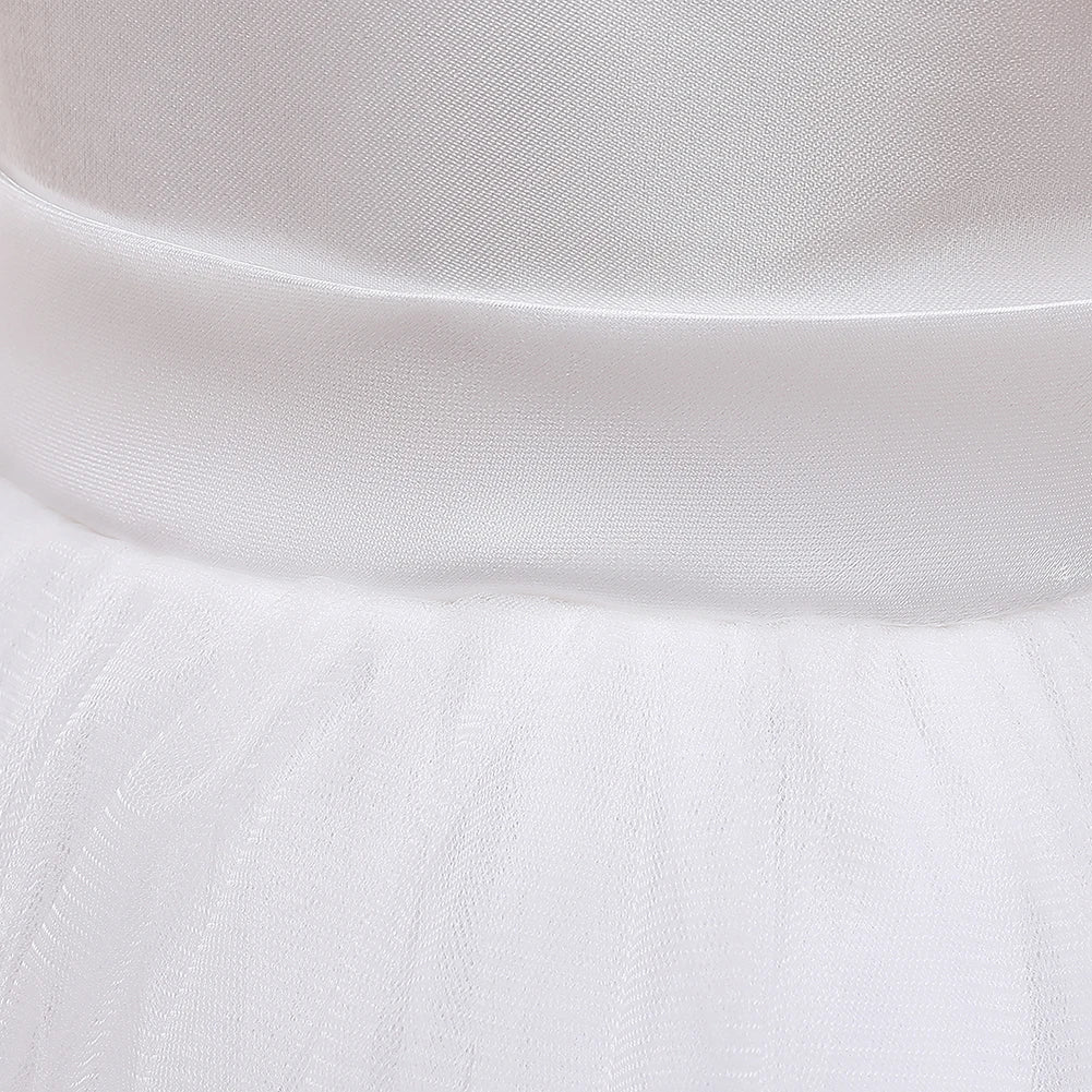 White Dress For Girls Elegant Flower Embroidery Princess Dress Toddler 1st Birthday Baby Girl Ceremonial Wedding Baptism Dress