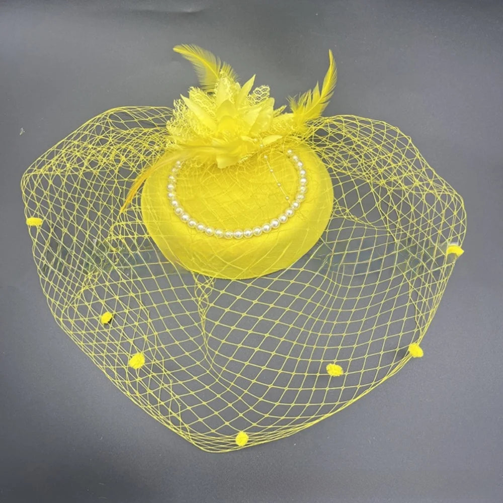 New Elegant Bridal Headwear Pearl Flower Mesh Wedding Veil Hat Vintage Temperament Fascinators Hat For Women