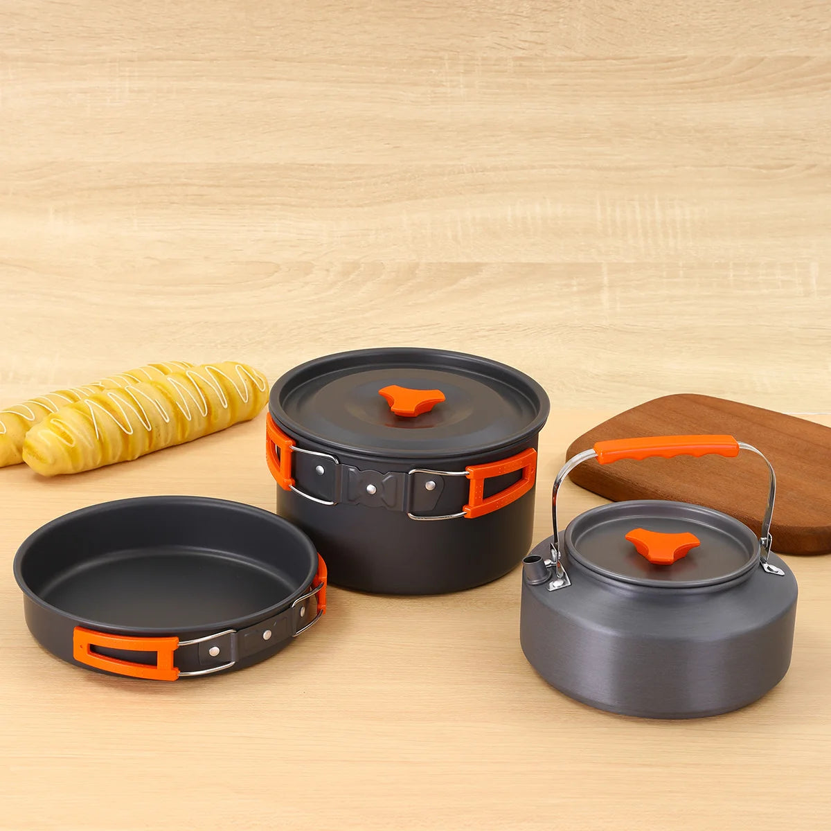 Outdoor Camping Cooking Set for 2-3 People Portable Folding Pot and Kettle Combo Camping Tableware Hiking Backpacking Gear