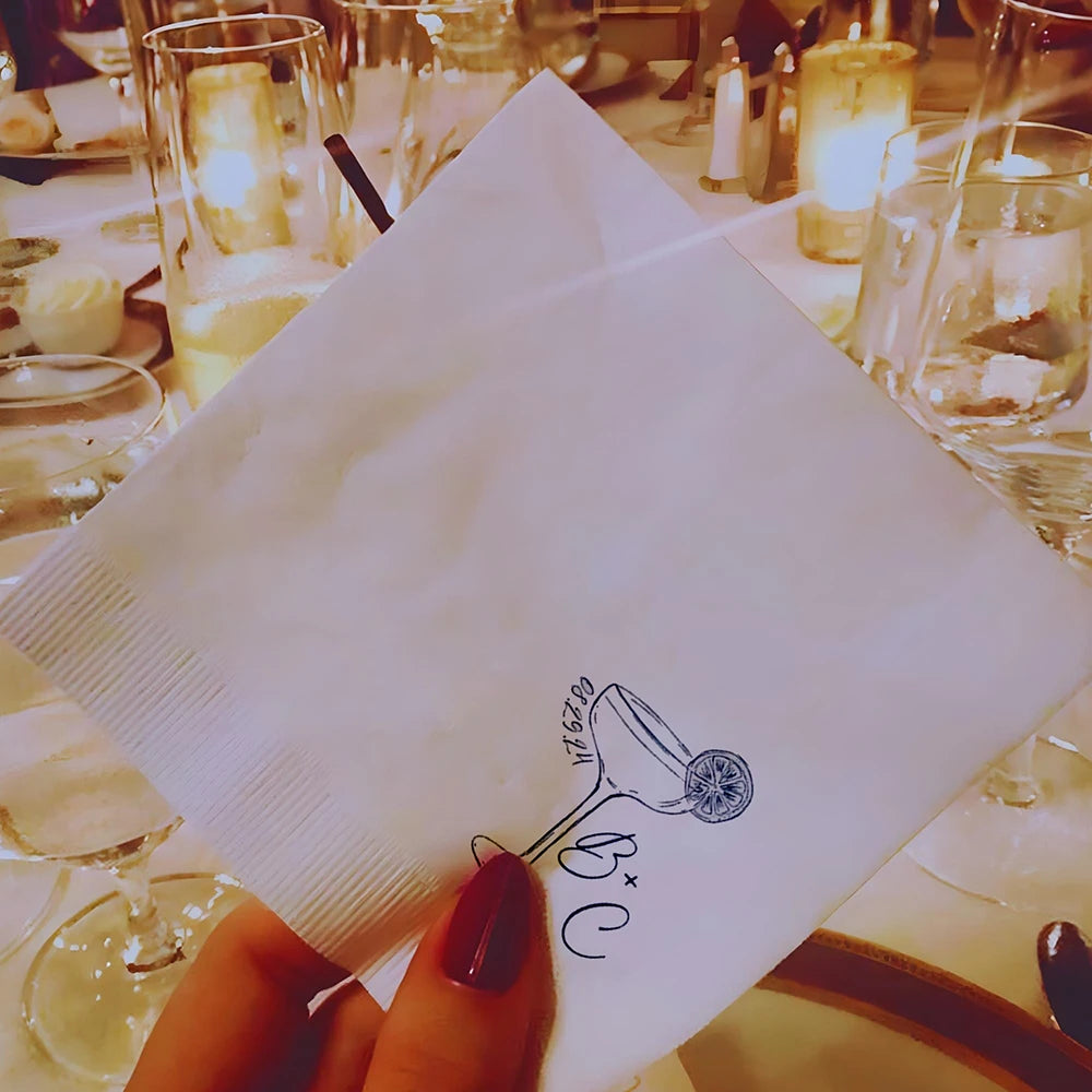 Personalized Wedding Party Napkins Wine Glasses Cocktail Beverage Paper,Anniversary Party Monogram,Custom Bridal Shower Napkins