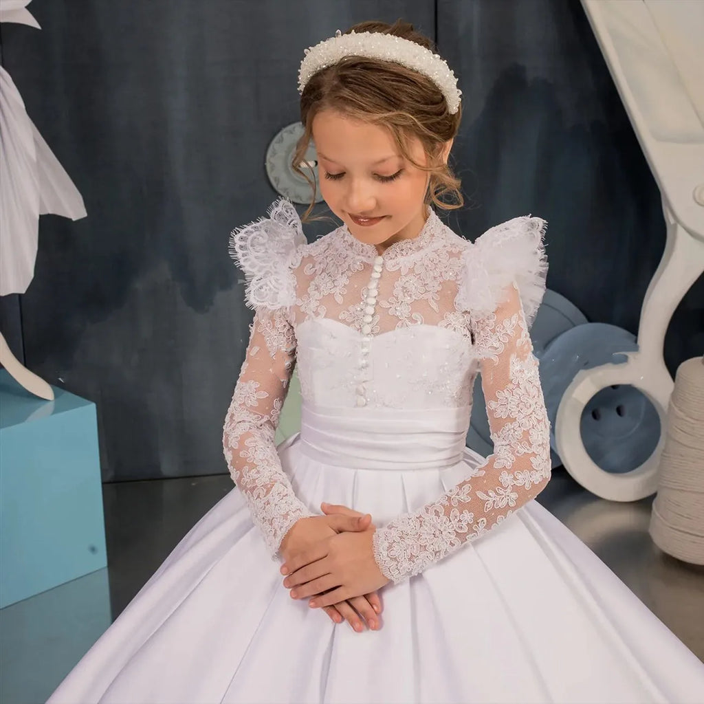 Children Bridemaid Mermaid Wedding Dresses For Kids Long Gowns Flower Girl Lace Dress Girls Party Elegant White Frocks