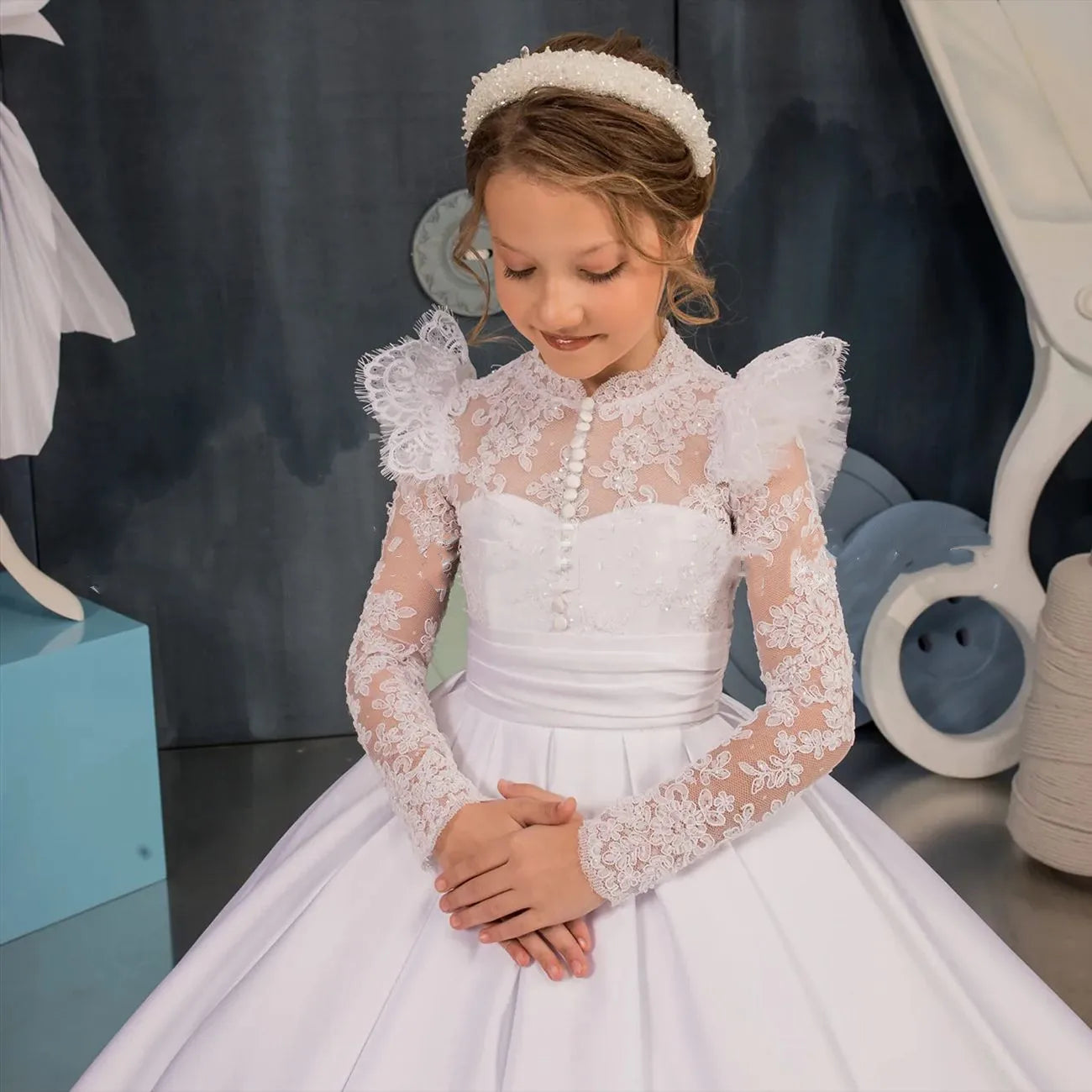 Children Bridemaid Mermaid Wedding Dresses For Kids Long Gowns Flower Girl Lace Dress Girls Party Elegant White Frocks