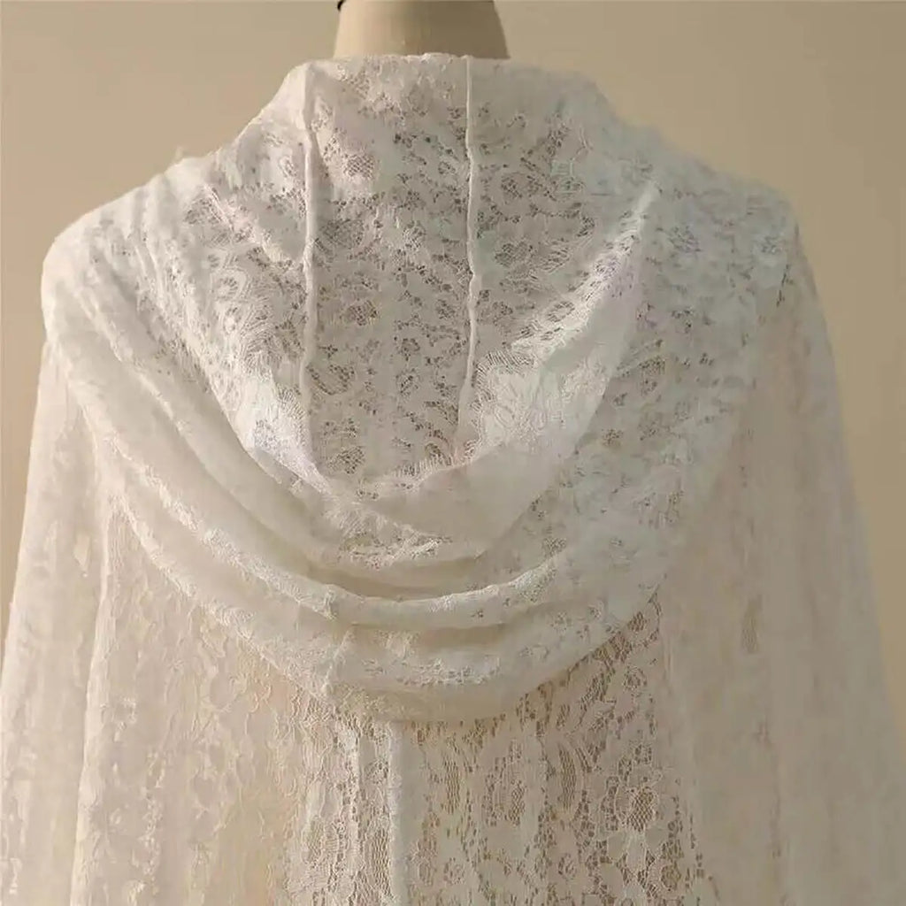 Vintage Wedding Veil  One Layer Long  Mermaid Bride Dresses Cap  Sleeveless Lace Up With Hooded Wrap Customized