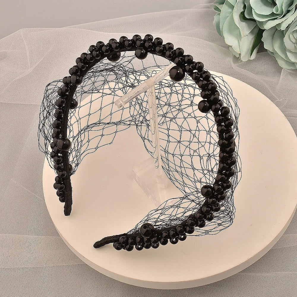 JM26 Tulle Cage Veil with Pearls Wedding Birdcage Veil with Headband Face Cover Bride Headdress Wedding Accessories Mariage