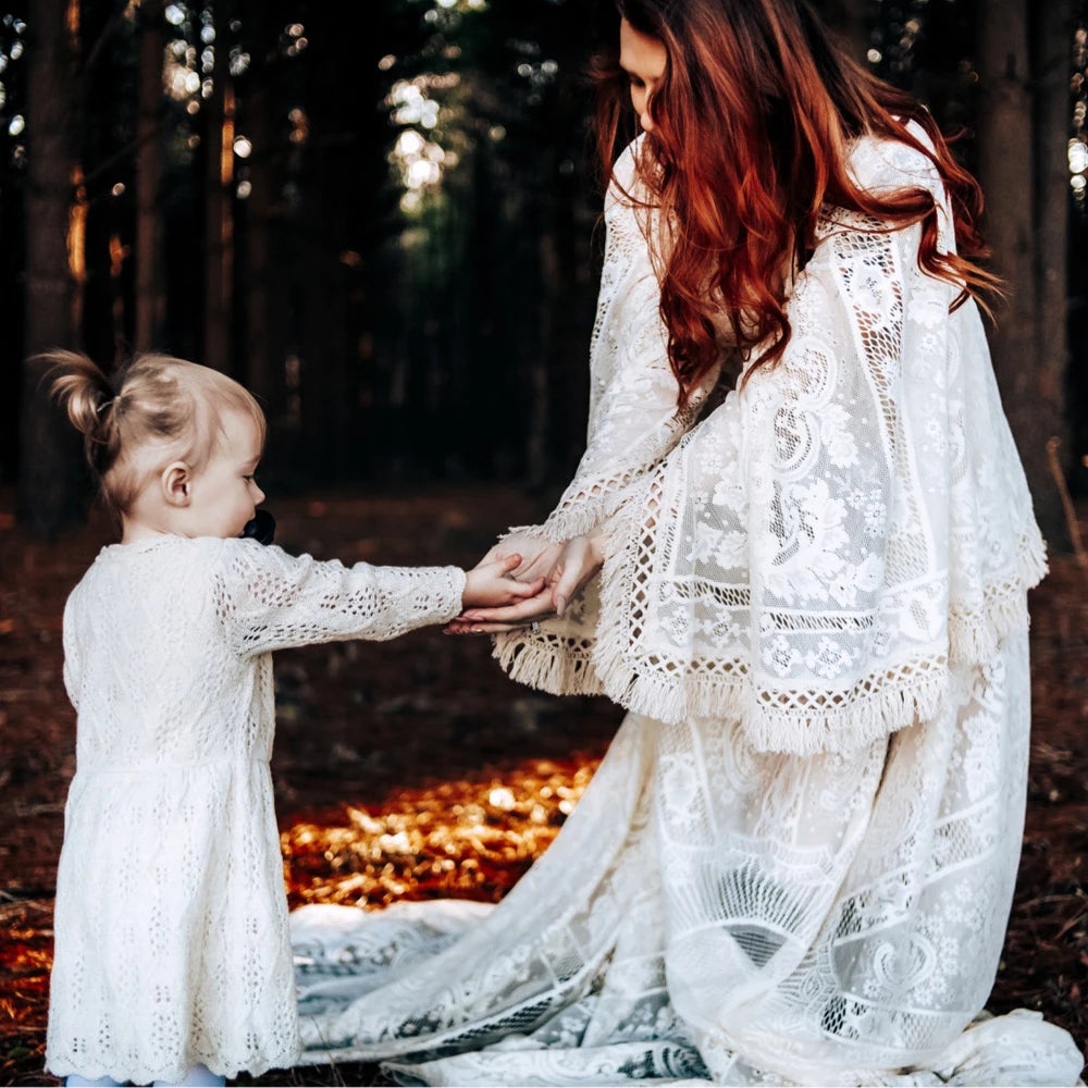 Don&Judy Maternity Dress Boho Photo shoot Maxi Long Sleeve Wedding Party Evening Ivory Gown for Bride Pregnant Women Photography
