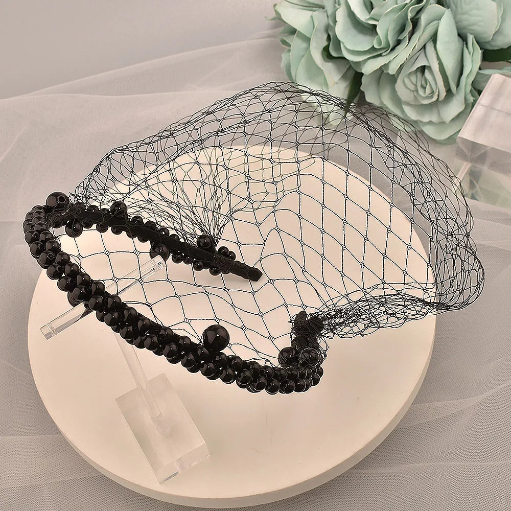 JM26 Tulle Cage Veil with Pearls Wedding Birdcage Veil with Headband Face Cover Bride Headdress Wedding Accessories Mariage