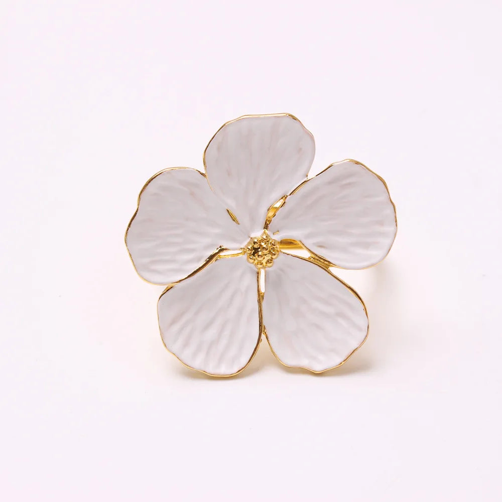 Painted White Flower Napkin Ring White Oil Flower Plant Napkin Ring Buckle Five Petals Flower Plum Napkin Ring Table Decoration