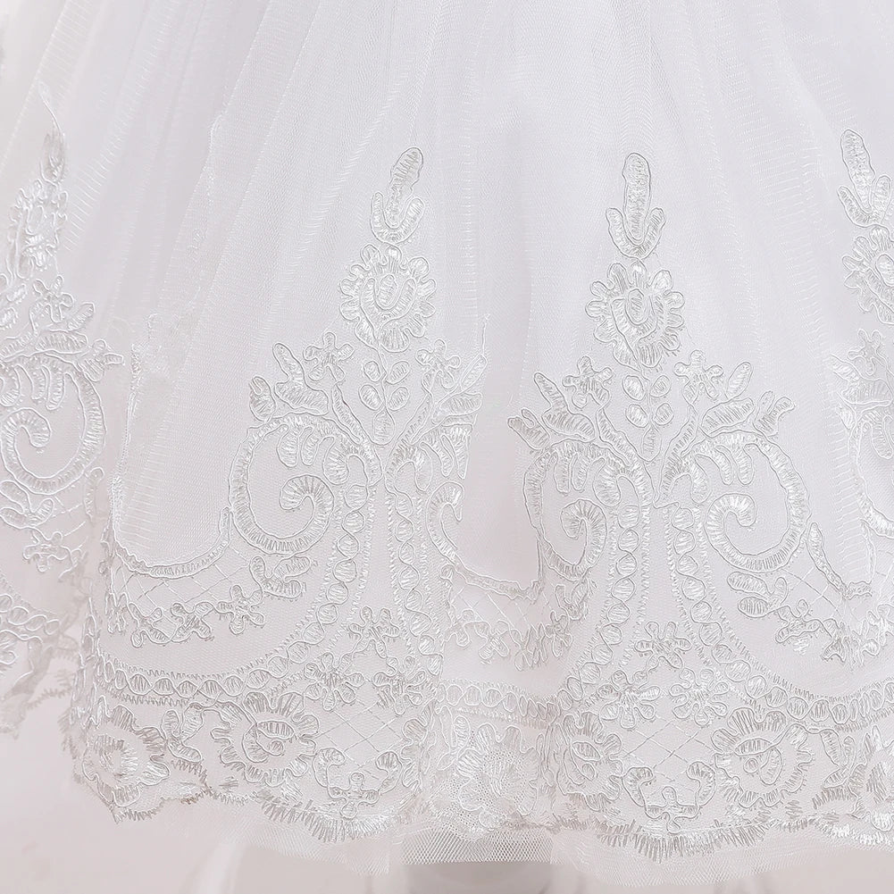White Dress For Girls Elegant Flower Embroidery Princess Dress Toddler 1st Birthday Baby Girl Ceremonial Wedding Baptism Dress