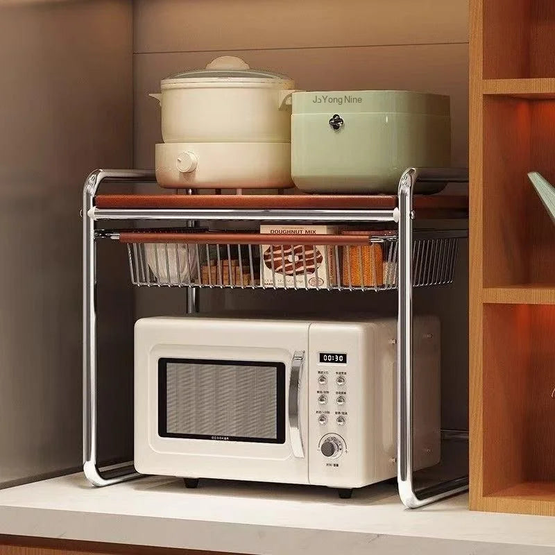 Kitchen Microwave Oven Storage Rack, Multi-functional Countertop Stainless Steel Shelf, Durable Anti-Rust, Space-Saving for Home