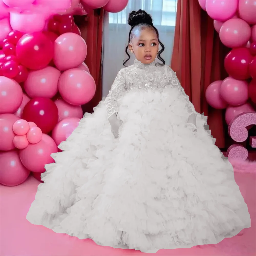 Customized Flower Girl Dress Pink for Wedding Beading Princess First Communion Wedding Prom Party Event Formal Attire