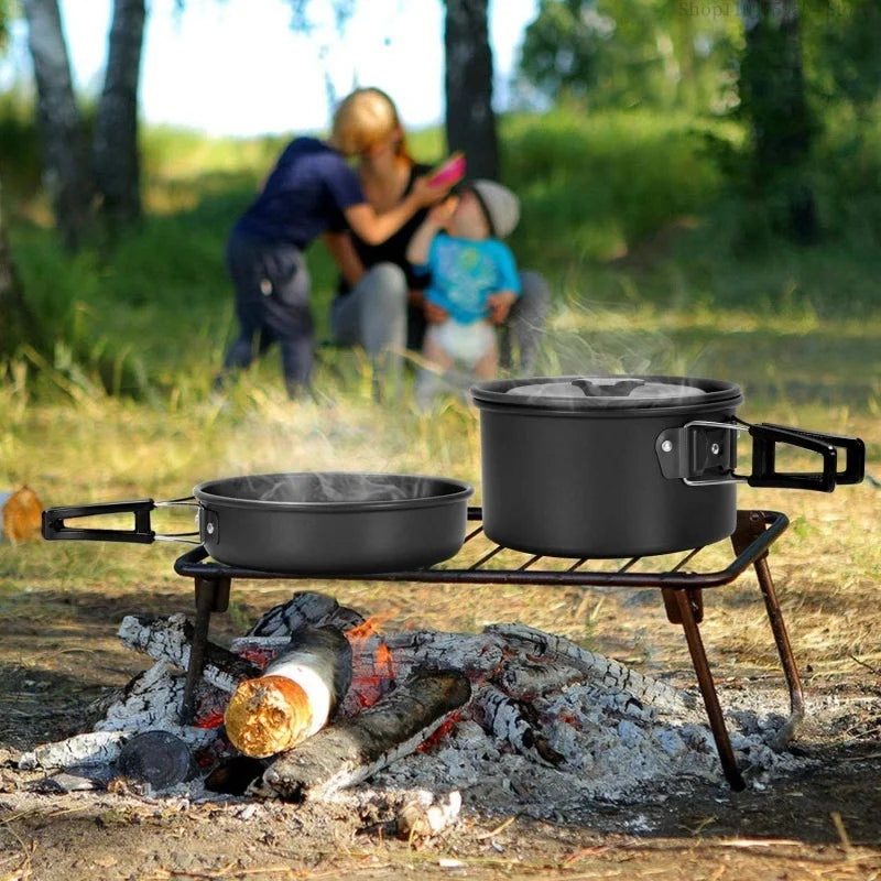 Outdoor cooking equipment - 2-3 person camping pot set with folding pot and kettle combination kit panelas camping Tableware
