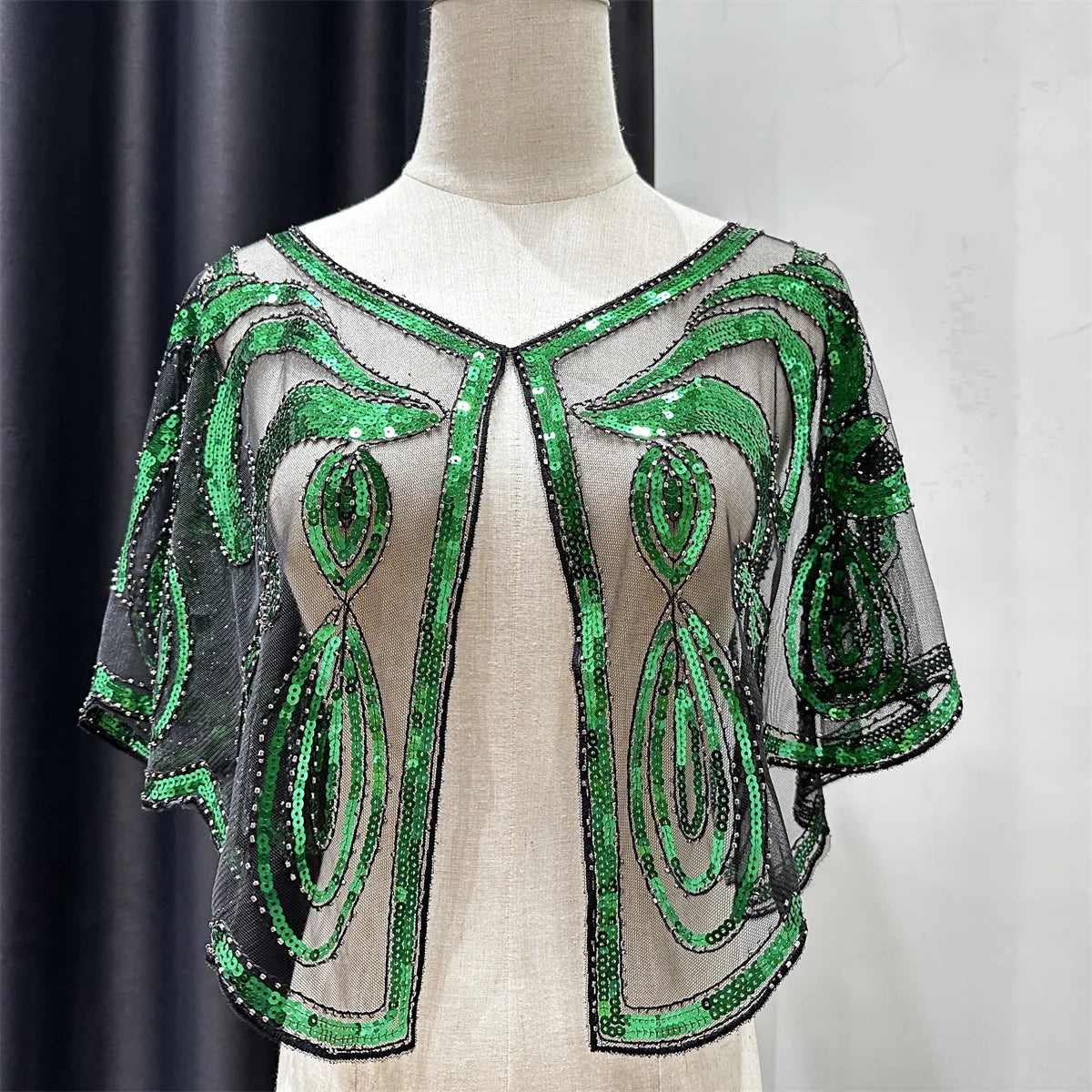 1920s Vintage Sequin Embroidered Flapper Shawl Thin Breathable Pullover Elegant Style Dress Matching Short Shawl For Women Party