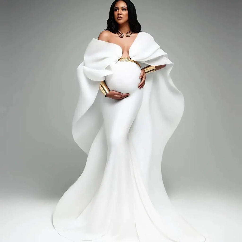 Pure White Mermaid Dresses for Pregnant Women Photoshoot or Babyshower Special Sexy Maternity Dress for Party