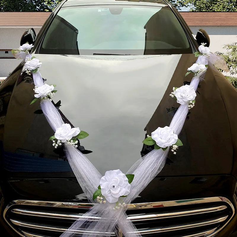 WEDDING CAR DECORATION ARTIFICIAL FLOWERS DECORATION FOR WEDDING CAR, WHITE