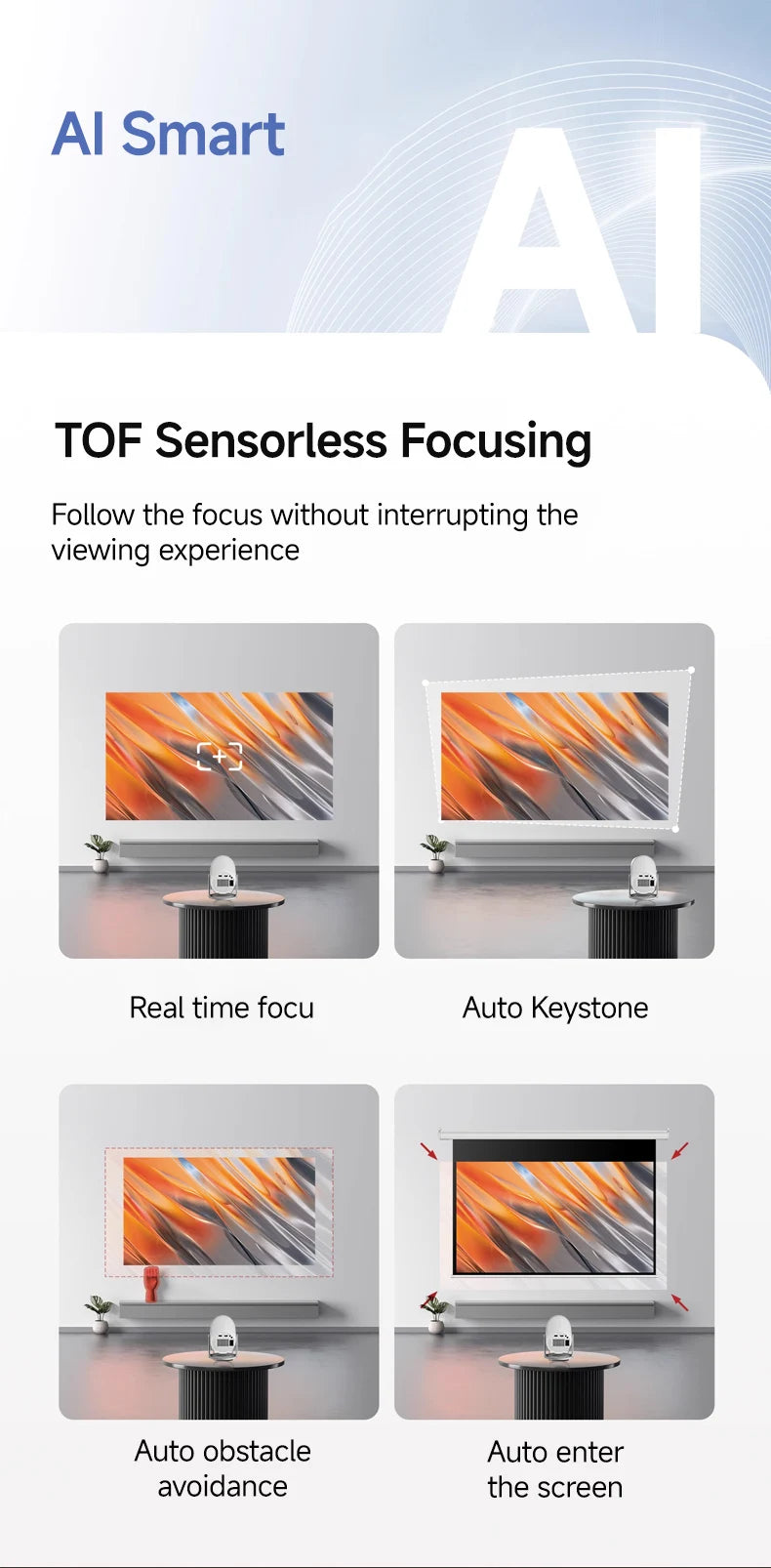 Lenovo Portable 4K Projector 100M Android 12 WIFI 6 TOF No-Sense Auto Focus Outdoor Full HD Projector Video Movie Home Theater