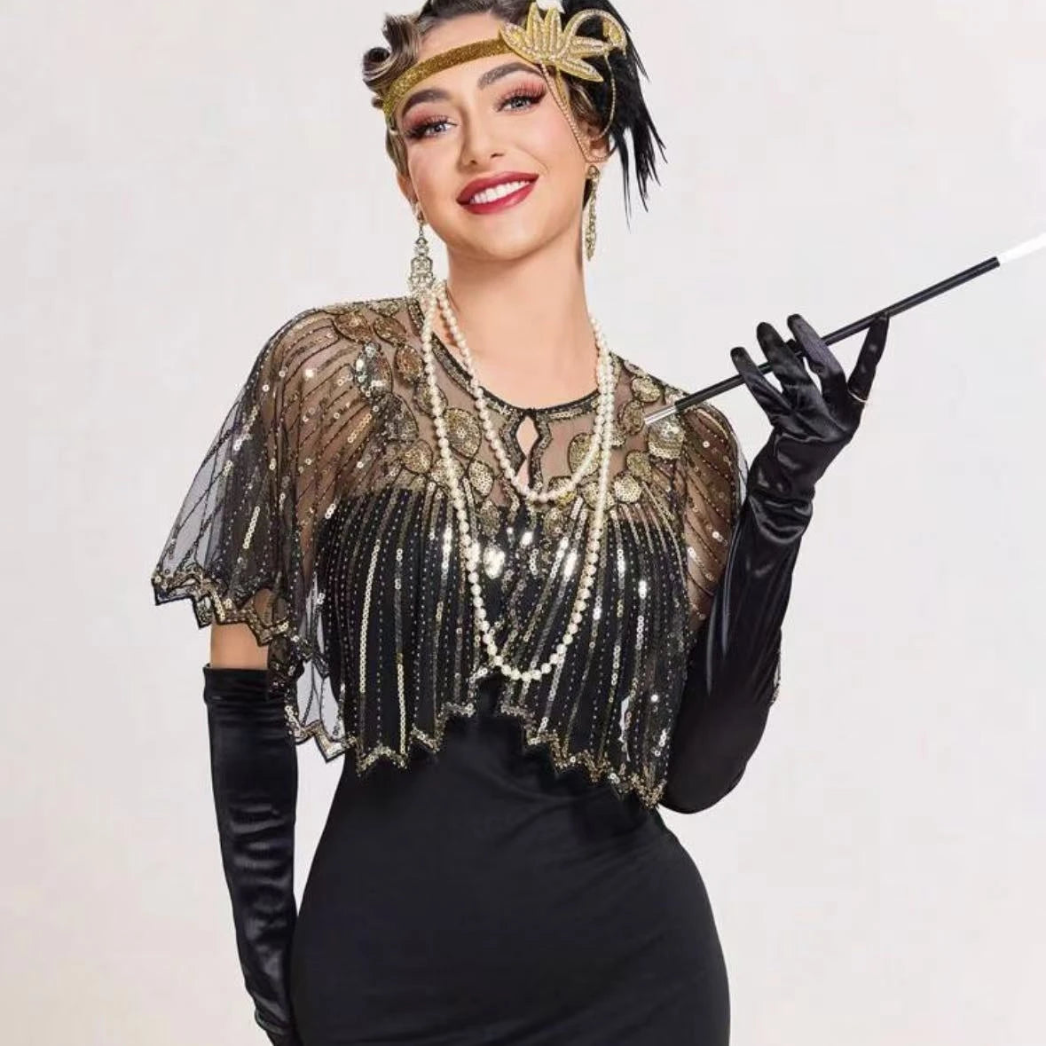 1 pcs 1920s Vintage Sequined Fringed Shrug Elegant Shawl For Women Beaded Cape Suitable For Formal Party Wedding Harem Night