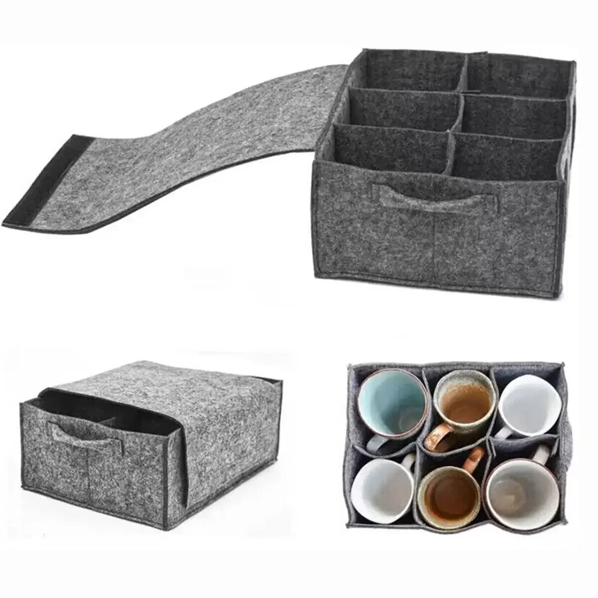 Felt Board Dish Cup Storage Bag Rack Thickened Camping Tableware Container RV Kitchen Cabinet Layered Plate Storage Box Camper