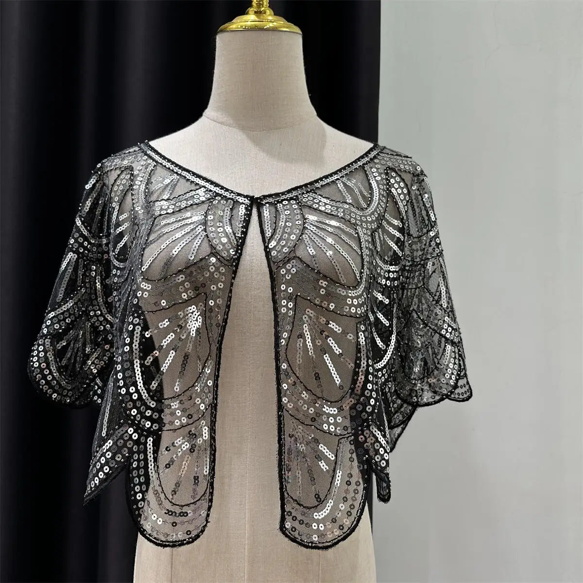 1920s Beaded Sequin Flapper Shawl Elegant Retro Lace Cape Wedding Evening Dress Outerwear Shawl 9 Colors