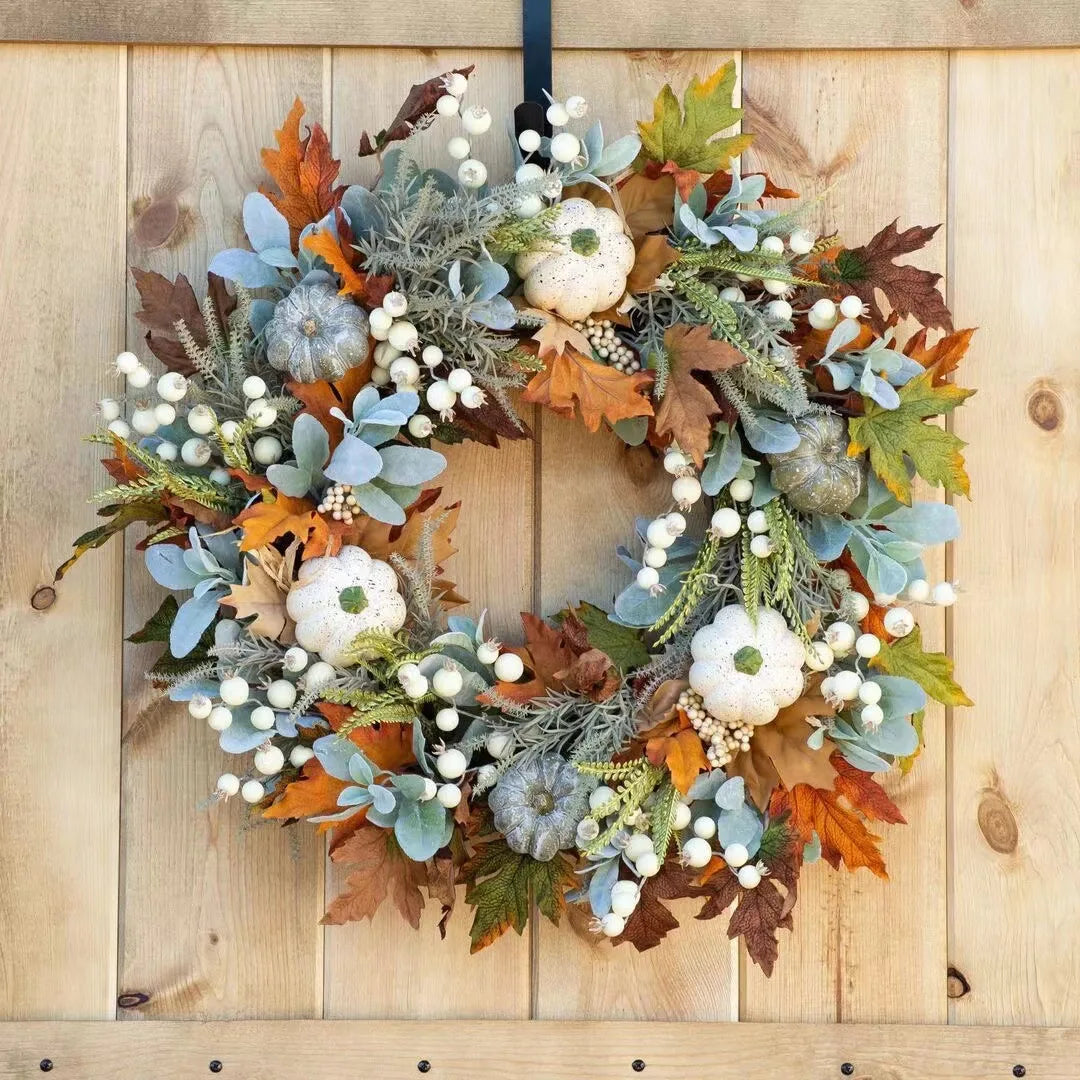 Thanksgiving Decoration Pumpkin Wreath Artificial Maple Leaf Wreath For Front Door Autumn Harvest Festival Wreath Home Decor