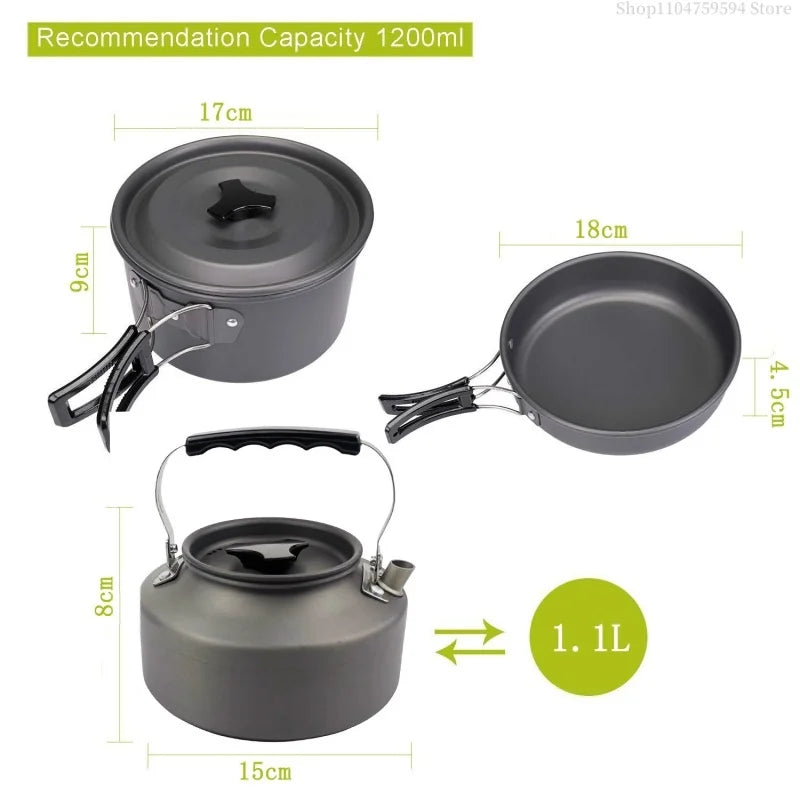 Outdoor cooking equipment - 2-3 person camping pot set with folding pot and kettle combination kit panelas camping Tableware