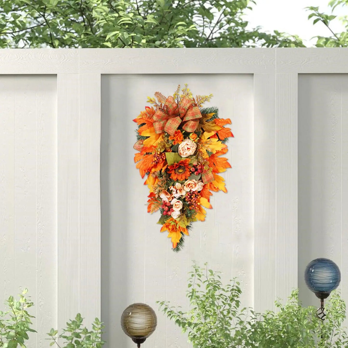 Thanksgiving Front Door Decorations Fall Wreath Door Wreath With Pumpkins/Berries/Maple Leaves Harvest Wreath For Autumn Party