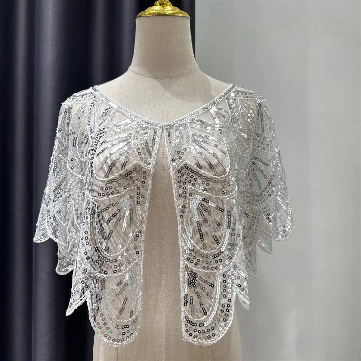 1920s Beaded Sequin Flapper Shawl Elegant Retro Lace Cape Wedding Evening Dress Outerwear Shawl 9 Colors