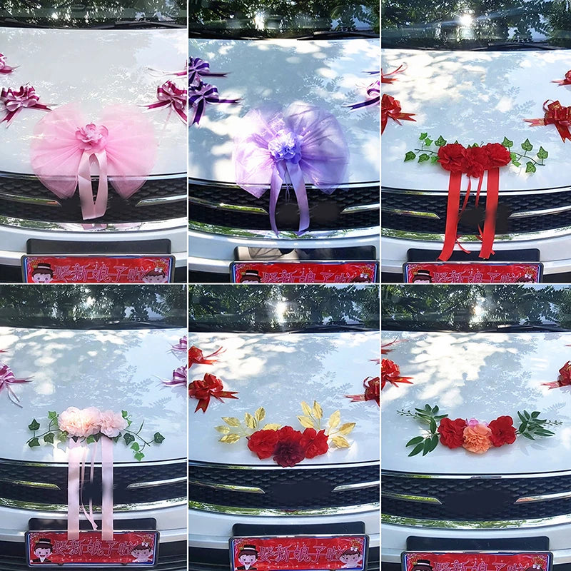1Set Wedding Car Decoration Artificial Flower Pull Flowers Cover Door Handle Ribbons Silk Flower Party Festival Supplies