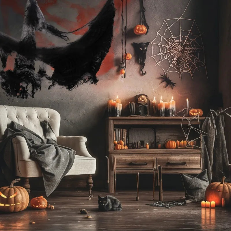 Halloween Decoration Party Accessories Decorations for Events Scream Festa Spider Web Black Outdoor Props Haunted House Spider