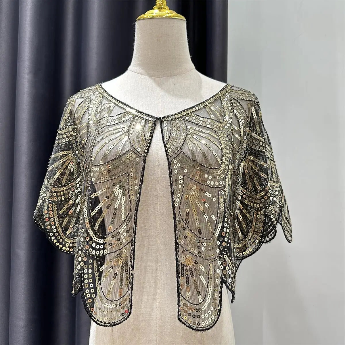 1920s Beaded Sequin Flapper Shawl Elegant Retro Lace Cape Wedding Evening Dress Outerwear Shawl 9 Colors